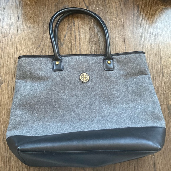 Tory Burch Gray Wool Flannel Tote Bag - Picture 1 of 8